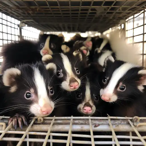 a group of trapped skunks in Forest City